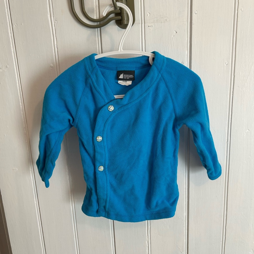 Mountain Equipment MEC 12m Blue Fleece side snap button up cardigan sweater